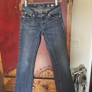 Miss Me Dark Blue Bootcut Jeans with Contrast Stitching